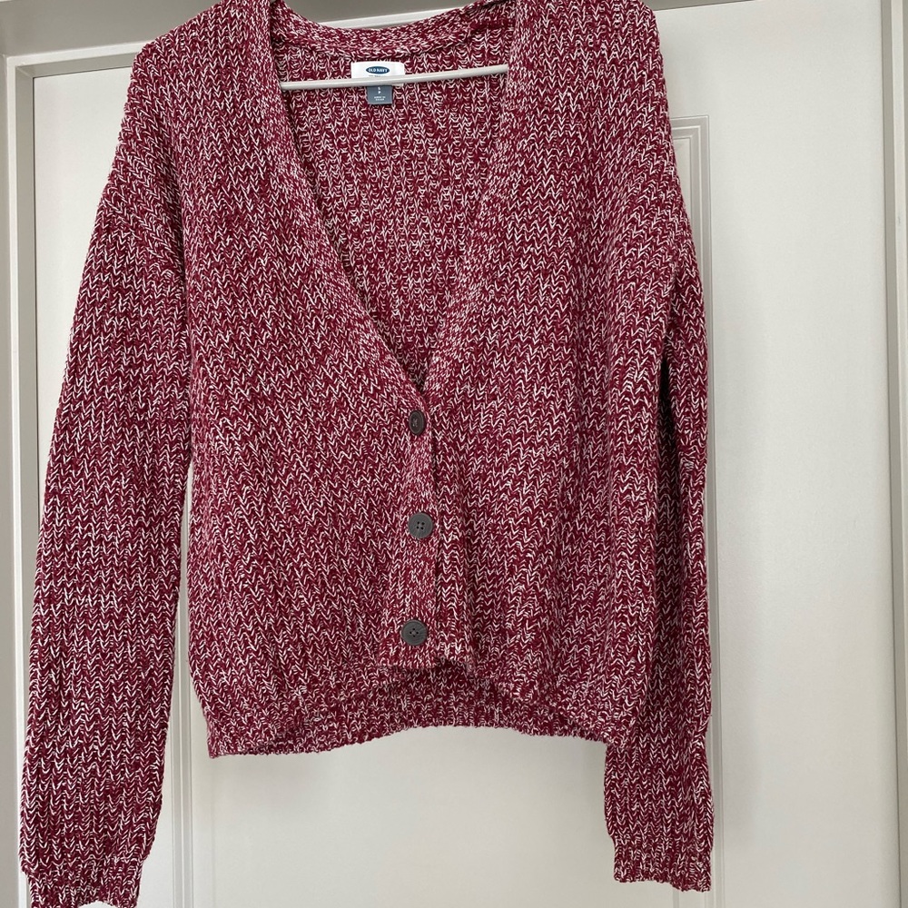 Maroon & White Stitched Cardigan